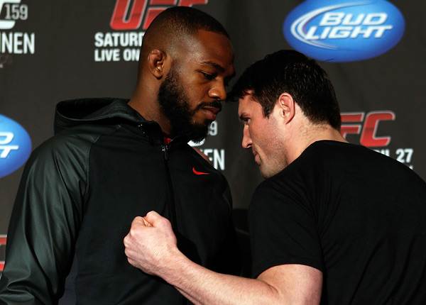 Chael Sonnen (right) is considered a heavy underdog against Jon Jones . (Josh Hedges/Zuffa LLC via Getty Images)